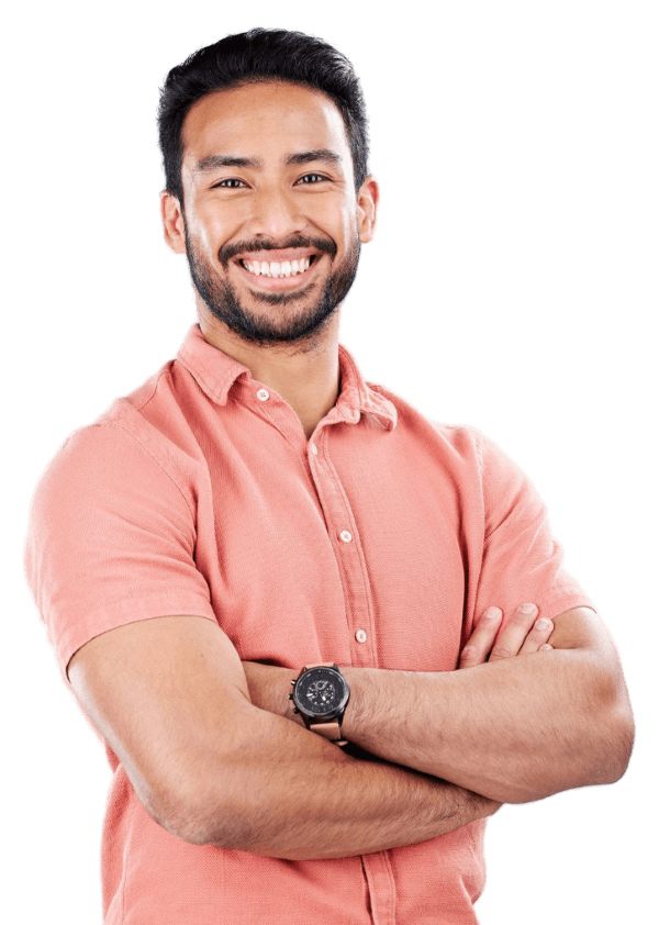 portrait of man with adhd smiling with arms crossed