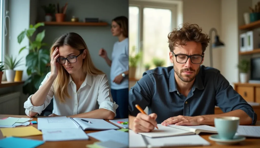 man and woman with adhd in a split screen