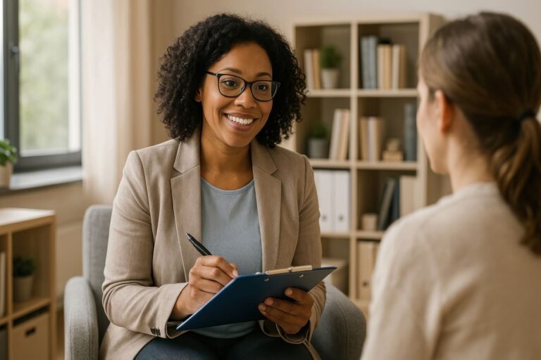 therapist consulting a patient session